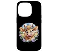 Baby Highland Cow with Purple Flowers Scottish Farm Carcasa para iPhone 14 Pro