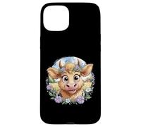 Baby Highland Cow with Purple Flowers Scottish Farm Carcasa para iPhone 15 Plus