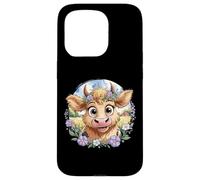 Baby Highland Cow with Purple Flowers Scottish Farm Carcasa para iPhone 15 Pro