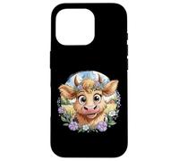 Baby Highland Cow with Purple Flowers Scottish Farm Carcasa para iPhone 16 Pro