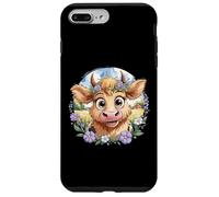 Baby Highland Cow with Purple Flowers Scottish Farm Carcasa para iPhone 7 Plus/8 Plus