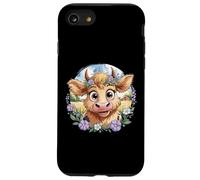 Baby Highland Cow with Purple Flowers Scottish Farm Carcasa para iPhone SE (2020) / 7/8