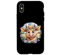 Baby Highland Cow with Purple Flowers Scottish Farm Carcasa para iPhone X/XS