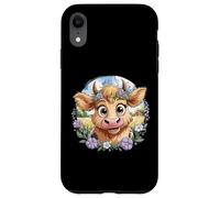 Baby Highland Cow with Purple Flowers Scottish Farm Carcasa para iPhone XR