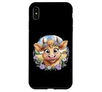 Baby Highland Cow with Purple Flowers Scottish Farm Carcasa para iPhone XS MAX