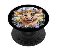 Baby Highland Cow with Purple Flowers Scottish Farm PopSockets PopGrip Adhesivo