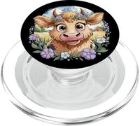Baby Highland Cow with Purple Flowers Scottish Farm PopSockets PopGrip para MagSafe