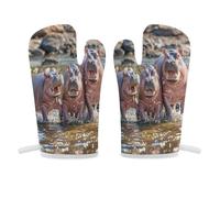 Baby Hippos - Manopla de horno antideslizante, mini guante de cocina resistente al calor, guantes de cocina suaves y cómodos, guantes de cocina para colgar, guantes de cocina, 1 par