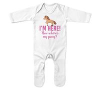 Baby I'm Here Now Where's My Pony - Mameluco para montar a caballo, regalos para bebés para bebé, caballo jockey grosero, blanco, 3-6 meses