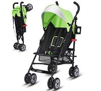 BABY JOY Cochecito ligero, cochecito de aluminio para bebé, diseño plegable de viaje, con toldo Oxford, arnés de 5 puntos, soporte para tazas/cesta de almacenamiento, color verde