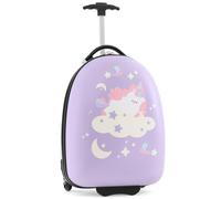 BABY JOY Equipaje para Niños, Maleta de Carcasa Rígida de 40,6 cm con Ruedas Intermitentes del, Asa telescópica, Carro de Viaje Vertical para Niños Niños Aprobado por Avión, Morado, 16 Pulgadas,