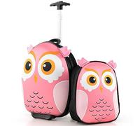 BABY JOY Juego de 2 piezas de equipaje para niños, maleta rodante de 16 pulgadas con mochila de 12 pulgadas, equipaje de mano aprobado por aerolíneas con ruedas para niñas y niños pequeños, Blanco, 12