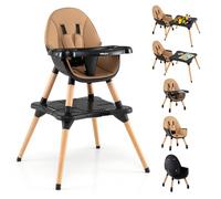 BABY JOY Silla alta 5 en 1, silla alta convertible Baby Eat & Grow, asiento elevador, silla y mesa para niños pequeños, sillas de comedor de madera para bebés con cinturón de seguridad de 5 puntos,