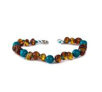 Baby J's - Pulsera/tobillera de ámbar ajustable de primera calidad - Variedad de colores - 100% ámbar báltico genuino - Anudada para evitar la dispersión (Coñac y turquesa)
