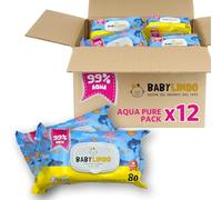 Baby Lindo Toallitas Húmedas para Bebé AQUA (99% Agua) - Pieles Sensibles y Recién Nacidos, Pack Ahorro 12 x 72 Unidades (Total 864 Toallitas)