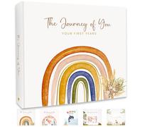 Baby Memory Book for Girl or Boy - First 5 Years Unisex Boho Rainbow Keepsake Journal to Record Newborn 1st Milestones - Gender Neutral Photo Album Scrapbook for Baby Shower - Pregnant New Mother Gift