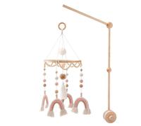 Baby Mobile Halterung Wickeltisch,Mobile Baby Windspiele mit Monden und Wolken hängenden Dekorationen, Bettglocke Anhänger mit Sterne Holz Mädchen Hängende Mobile Windspiel für Kinderbett Babybett