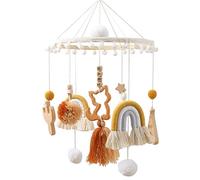 Baby Mobile Madera Lindo Gato Colgante Campana de cama Arco Iris Cuna Móvil Carillones de viento con bolas de fieltro, habitación infantil Campana de cama colgante, regalo recién nacido para bebés