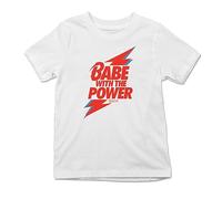 Baby Moo's Camiseta Babe With The Power Baby & Kids | Camiseta unisex de manga corta Bowie Laberinth | Regalos alternativos para bebés del Reino Unido, blanco, 2-3 Años