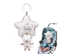Baby Musical Toy, Hangable Bunny Rattle, Soft Yarn Knitted Plush, Built-In Music Box, Stroller Hanging Doll for Bassinet, Pram, Car Seat, and Pushchair Entertainment, 11.81x6.69 inches