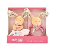 Baby Nat' BN6050 - Estuche de Nacimiento para bebé, 1 Peluche de Conejo y 1 Anillo de dentición - Colección Poupi Rosa - Caja de Regalo para bebé - Lista de Nacimiento y Regalo de Maternidad