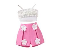 Baby Neugeboren Junge Girls Sweet And Cute Spring And Autumn Suit New Top + Floral Shorts Two Pieces Mamas Girl Baby Kleidung, Rosa intenso., 6 años