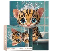 Baby Ocelot Bath - Rompecabezas de 1000 piezas para adultos de 27 x 20 pulgadas, pintura de animales caprichosos, arte colorido DIY rompecabezas para decoración del hogar, regalos, rompecabezas
