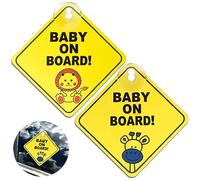 Baby On Board Car Warning, 2 piezas Baby On Board calcomanía señal para advertencia de coche con ventosas, señal de advertencia altamente visible para ventana, diseño de jirafa de león Ellow