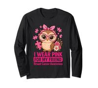 Baby Owl I Wear Pink For My Friend Concientización sobre el cáncer de Mama Manga Larga