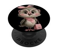 Baby Owl Kawaii Bird Character Pink Leopard Glasses Retrato PopSockets PopGrip Adhesivo