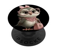 Baby Owl Kawaii Bird Character Pink Leopard Glasses Retrato PopSockets PopGrip Adhesivo