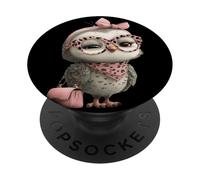 Baby Owl Kawaii Bird Character Pink Leopard Glasses Retrato PopSockets PopGrip Adhesivo