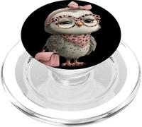 Baby Owl Kawaii Bird Character Pink Leopard Glasses Retrato PopSockets PopGrip para MagSafe