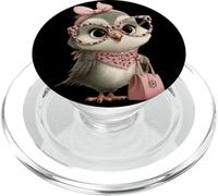 Baby Owl Kawaii Bird Character Pink Leopard Glasses Retrato PopSockets PopGrip para MagSafe