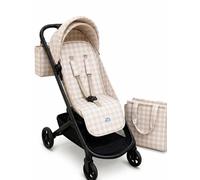 Baby Pasitos Colchoneta Bebé Universal 34x84 cm y/o Bolso Organizador Carro 35x33x10 cm - Accesorios Silla Paseo - Transpirable 3D - Pack Disponible (Pack Bolso y Colchoneta Cuadros Beige)