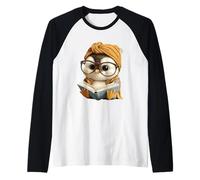 Baby Penguin Blue Book Reading Animal Lover Retrato gráfico Camiseta Manga Raglan