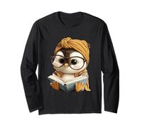 Baby Penguin Blue Book Reading Animal Lover Retrato gráfico Manga Larga
