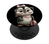 Baby Penguin Kawaii Character Pink Leopard Glasses Retrato PopSockets PopGrip Adhesivo