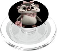 Baby Penguin Kawaii Character Pink Leopard Glasses Retrato PopSockets PopGrip para MagSafe