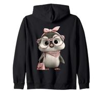 Baby Penguin Kawaii Character Pink Leopard Glasses Retrato Sudadera con Capucha
