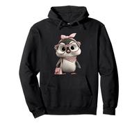 Baby Penguin Kawaii Character Pink Leopard Glasses Retrato Sudadera con Capucha