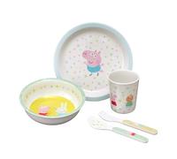 Baby Peppa Pig - Caja de regalo de 5 piezas, plato, cuenco, timbal, cubiertos, lavable a máquina