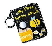 Baby Photo Album Book, Soft Cloth Scrapbook, 7,3 x 5,5 pulgadas / 18,54 x 13,97 cm Bee Print Memory Journal, Safe Mirror, Keepsake Gift for, Expecting Parents, Wedding Registry