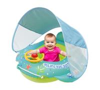 Baby Pool Float, Inflatable Swim Seat Wcanopy and Sun Protection, Cartoon PVC Padded Design with Steering Wheel Toy for Aged 1-4, Ideal Beach, Río, Lake, Oro Boat Outings