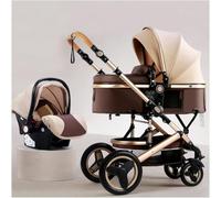 Baby Pram Stroller for Newborn, 3 in 1 High View Baby Stroller for Toddler & Infant Baby Pram Pushchair Carriage Newborn Reversible Bassinet with Mosquito Net, Foot Cover(Brown)