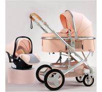 Baby Pram Stroller for Newborn, 3 in 1 High View Baby Stroller for Toddler & Infant Baby Pram Pushchair Carriage Newborn Reversible Bassinet with Mosquito Net, Foot Cover(Pink)