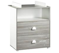 BABY PRICE Cómoda para bebé | Cajonera 2 cajones y 1 nicho | Cambiador incluido | Smile Roble Pedernal | 76 x 97 x 66cm | Fabricado en Francia | Babyprice de Sauthon
