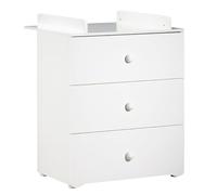 Baby Price - Cómoda y cambiador de 3 cajones, diseño básico con tiradores en forma de bola, color blanco blanco