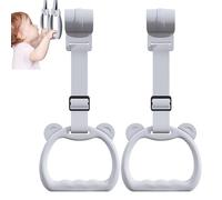 Baby Pull Up Rings, 2-Pack Cot Hanging Rings, Walking Practice Training Tool, Safe Grip Cot Accessories, Toy Support Strap, Boys, Daycare, Yard Play, Early Development, 15 cm Pink Gray