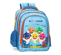 Baby Shark Family, Mochila Escolar Doble Compartimento Unisex Niños, Azul (Blue), 28x38x16 Cms